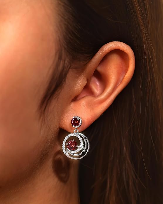 FANCIME Dangle Drop Earrings 925 Sterling Silver Moon Star Round Gemstone Birthstone Jewelry Birthday Christmas Gifts for Her Women