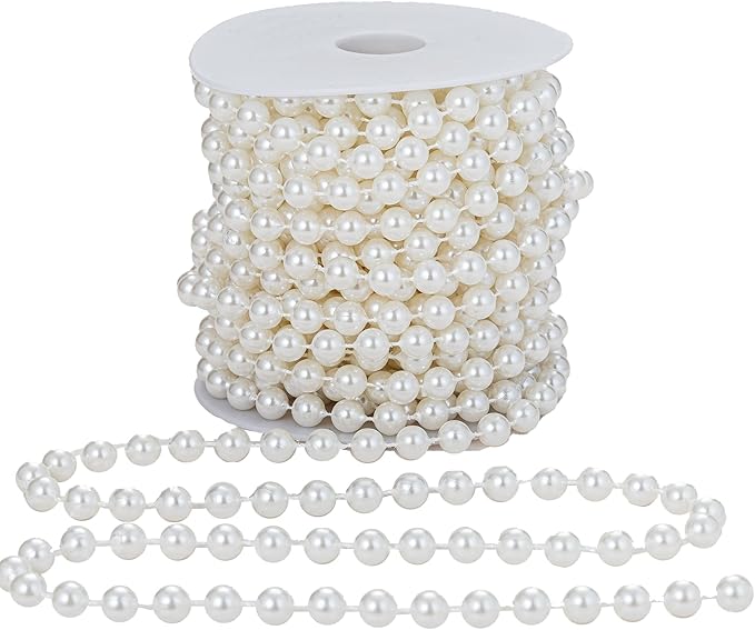 YoungJewl 8mm Crafts Faux Pearl Beads Garland Pearl Bead Roll Strand of Pearls to Decorate Floral Centerpieces Wedding Party Favor Christmas Tree(33 Feet Ivory)