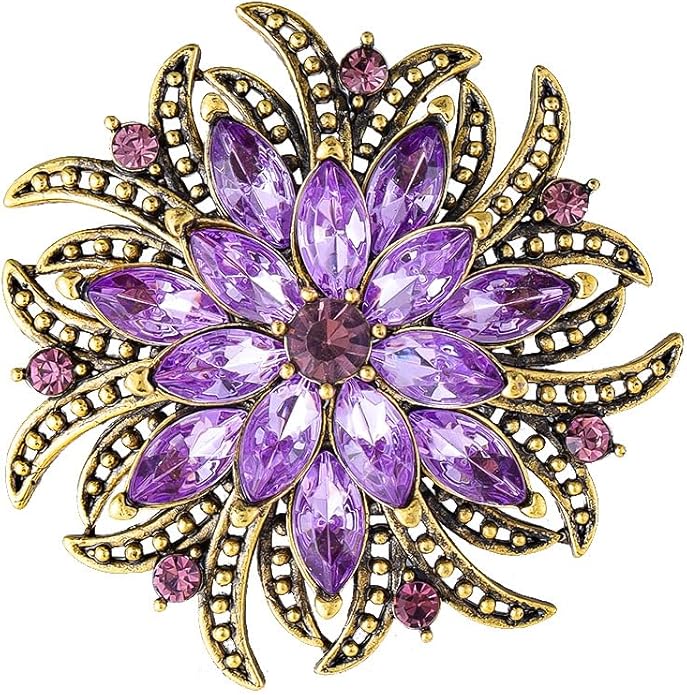 Rhinestone Crystal Flower Brooch Pin for Women,Vintage Multicolor Crystal Floral Lapel Pins Statement Sunflower Brooch Fashion Bride Formal Dress Jewelry