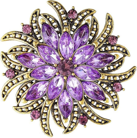 Rhinestone Crystal Flower Brooch Pin for Women,Vintage Multicolor Crystal Floral Lapel Pins Statement Sunflower Brooch Fashion Bride Formal Dress Jewelry