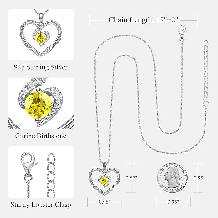 G&GEMSJEW 18K Gold Heart Birthstone Necklaces for Women, S925 Sterling Silver Jewelry Birthday Gifts for Women Wife Girlfriend Mom, Anniversary Christmas Valentines Gifts