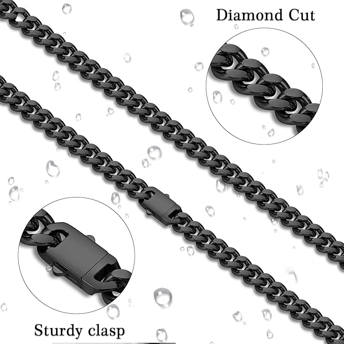 Fiusem Valentines Day Gifts for Him Silver Tone/Black/14K Gold Plated Chain Necklace for Men, 5mm/6mm/7.5mm/8mm/9mm Stainless Steel Cuban Link Chain Necklace, Men's Chains 18-28 Inch Jewelry Gifts