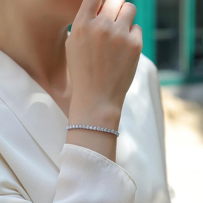 Crystal Wedding Jewelry Set, Silver Necklace Earrings Bracelet Crystal Bridal Wedding Jewelry Sets for Brides Bridesmaid Prom Costume Accessories