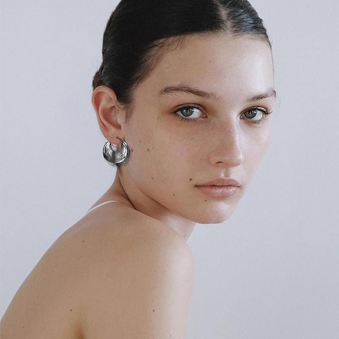 YUJIE Gold Plated Hoop Earrings for Women Brass Earring Chunky Statement Jewelry