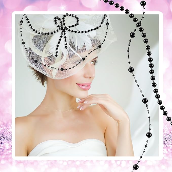 Bonuci 3 Rolls 66 Feet Pearls String Garland Faux Pearl Garland Spool Roll Strand Decoration Artificial Beads Chain Trim for Crafting String of Flowers Valentine Wedding Party(Black,4mm)
