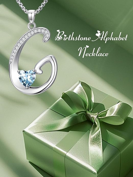 Christmas Gifts for Women Alphabet A to Z Initial Birthstone Pendant Necklaces for Women - 18k White Gold Plated Personalized Name Jewelry Valentine Mothers Day Birthday Gifts for Women Her Girlfriend