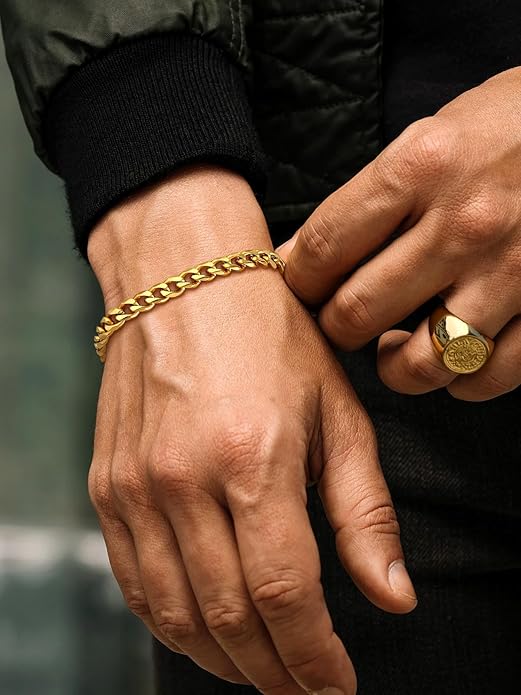 U7 Link Bracelets for Men, Cuban Link/Rope/Watch Band Solid Bracelet, Silver Black Gold Color Wrist Bracelet 3/6/9/12/15mm Width, 6.5/7.5/8.3 Inch Length, Hand Chain Jewelry for Mens Women