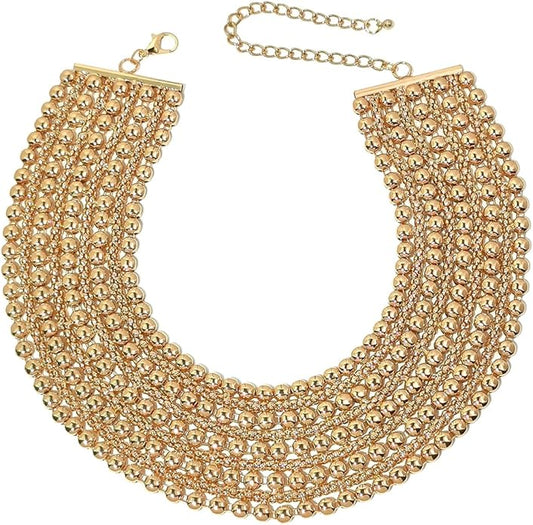 Women Statement Necklace Metal Beaded Chunky Necklace Collar Fashion Party Jewelry