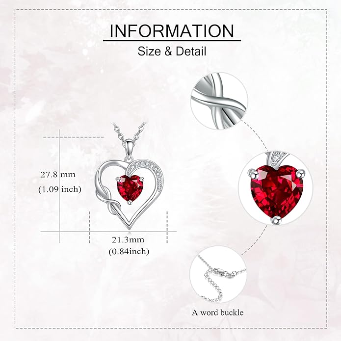Birthstone Necklace for Women 925 Sterling Silver Infinity Heart Birthstone Pendant Necklace Infinity Heart Jewelry Birthday Holiday Gifts for Her