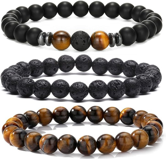 MengPa Mens Beaded Bracelets Couples Matching Bracelet Set Lava Rock Beads for Women Stone Jewelry