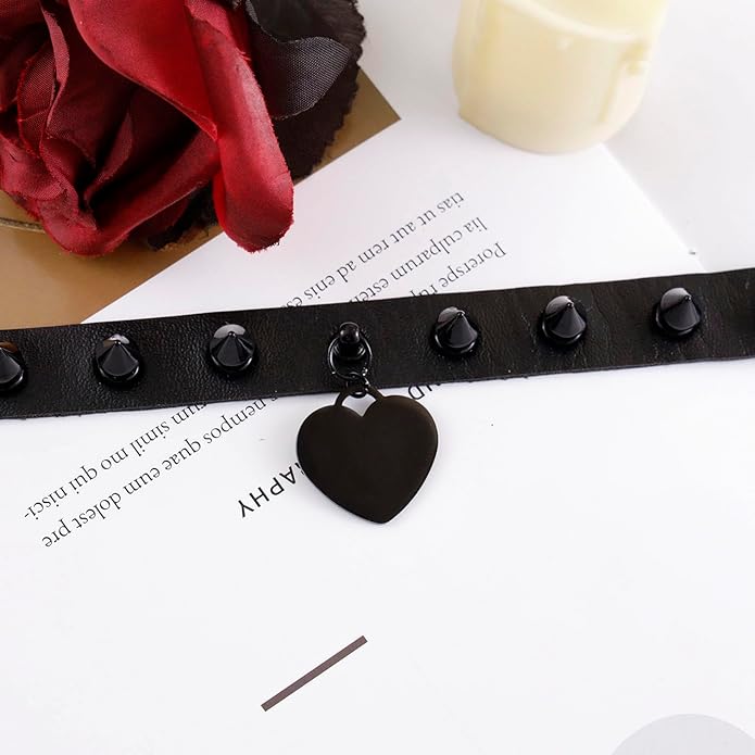 MILAKOO Punk Black Choker Gothic Spiked Rivets for Women Men with Charm Pendant Leather Necklace