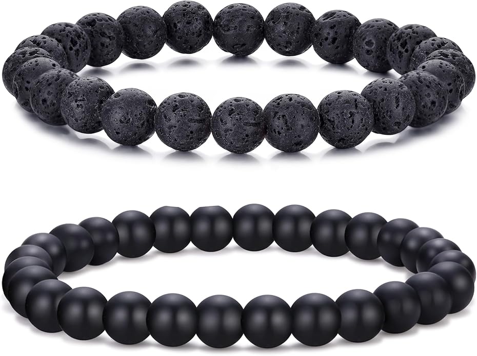 RANKEEF Mens Bead Bracelet Set - Adjustable Elastic Rope With 6&8MM Natural Stone Multi-Colored Beads - Tiger Eye Bracelets for Men - Gift