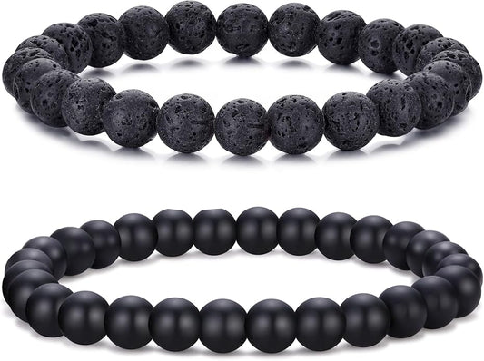 RANKEEF Mens Bead Bracelet Set - Adjustable Elastic Rope With 6&8MM Natural Stone Multi-Colored Beads - Tiger Eye Bracelets for Men - Gift