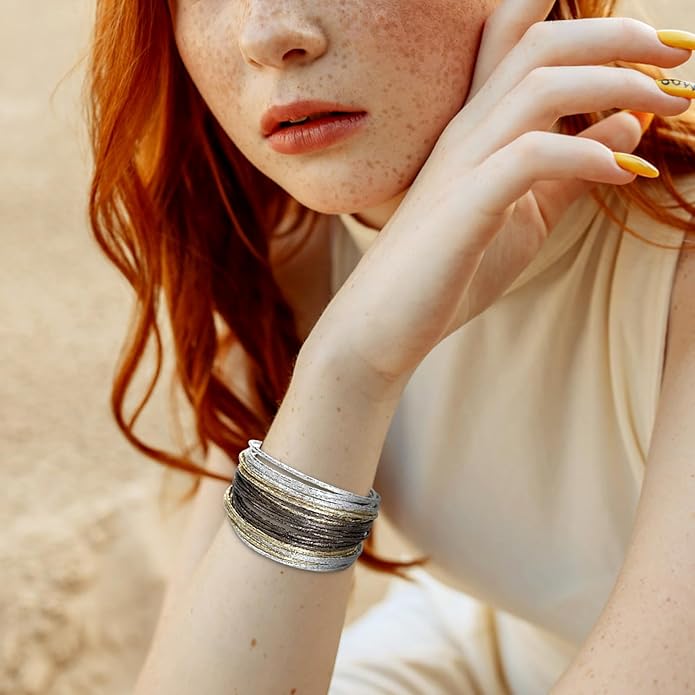 Fesciory Leopard Bracelet for Women, Boho Leather Wrap Multi-Layer Pearl Crystal Bracelet Bangle Jewelry