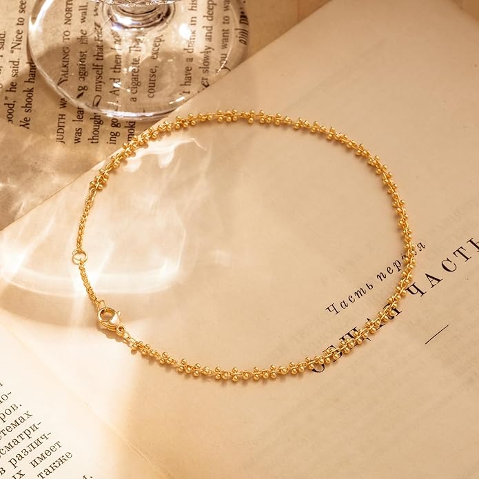 MTMY Gold Anklets for Women 14K Gold Plated Tiny Bead Anklet Colorful Tassel Foot Chain Dainty Adjustable Cute Summer Beach Boho Anklets Jewelry Gift