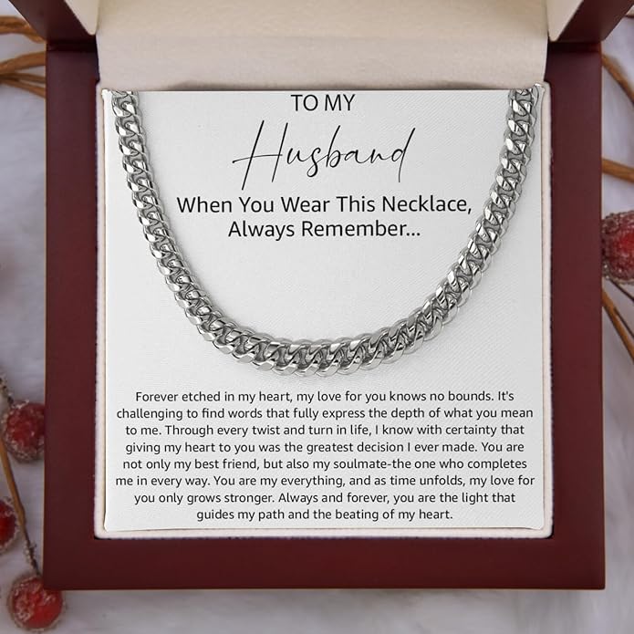 Mapileng Cuban Link Chain Necklace For Husband, Love You This Much To My Husband Classic Steel Jewelry Gift Birthday Christmas Anniversary Jewelry Gifts for Dad Brother Boyfriend Son