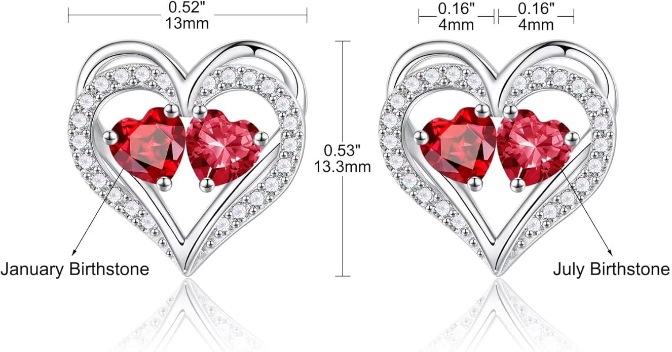 Iefil Birthstone Earrings for Women - 925 Sterling Silver Heart Earrings Anniversary Birthday Gifts for Women Wife Girlfriend Mom