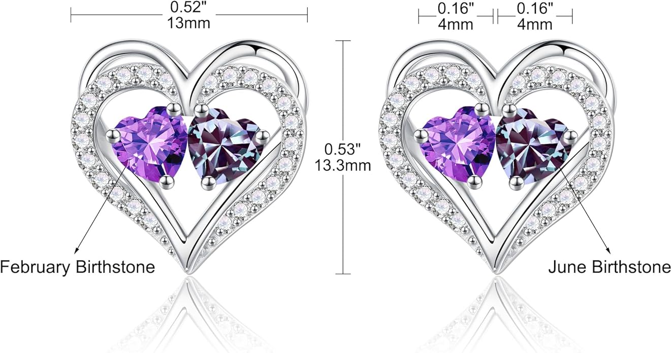Iefil Birthstone Earrings for Women - 925 Sterling Silver Heart Earrings Anniversary Birthday Gifts for Women Wife Girlfriend Mom