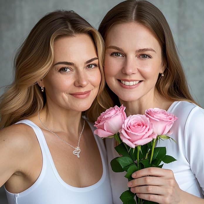 Heart Necklaces for Women Anniversary Birthday Valentine Gifts for Her Wife Girlfriend Gifts, I Love You Always And Forever Rose Flower Jewelry for Mom Daughter Sister Friend S925 Sterling Silver