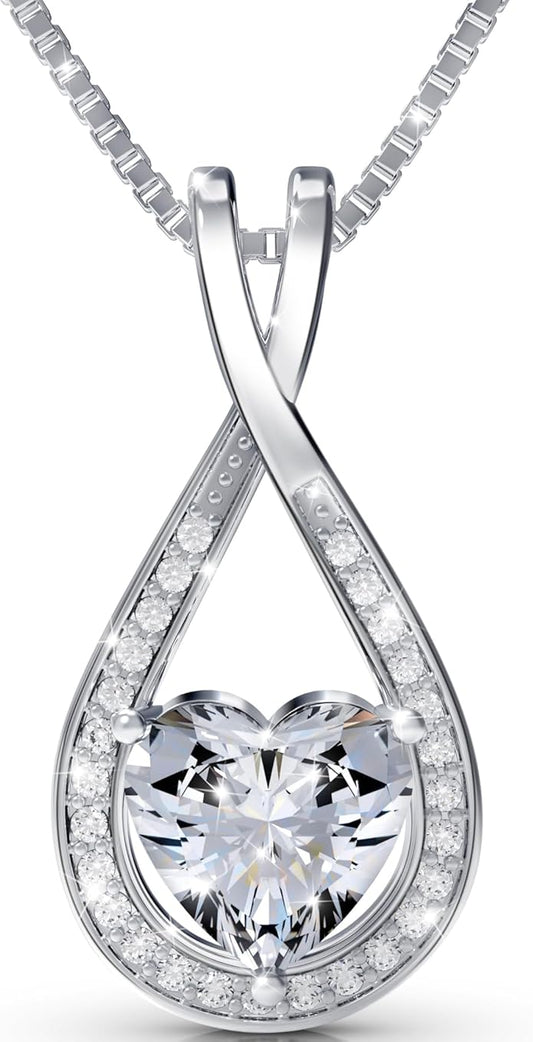 Infinity Heart 1-4 Carat Moissanite Necklace pendant for Women – Sterling Silver Pendant, Love Necklace Gift for Her, Anniversary Jewelry, Valentines Jewelry, Gift for Wife, Mom, or Girlfriend