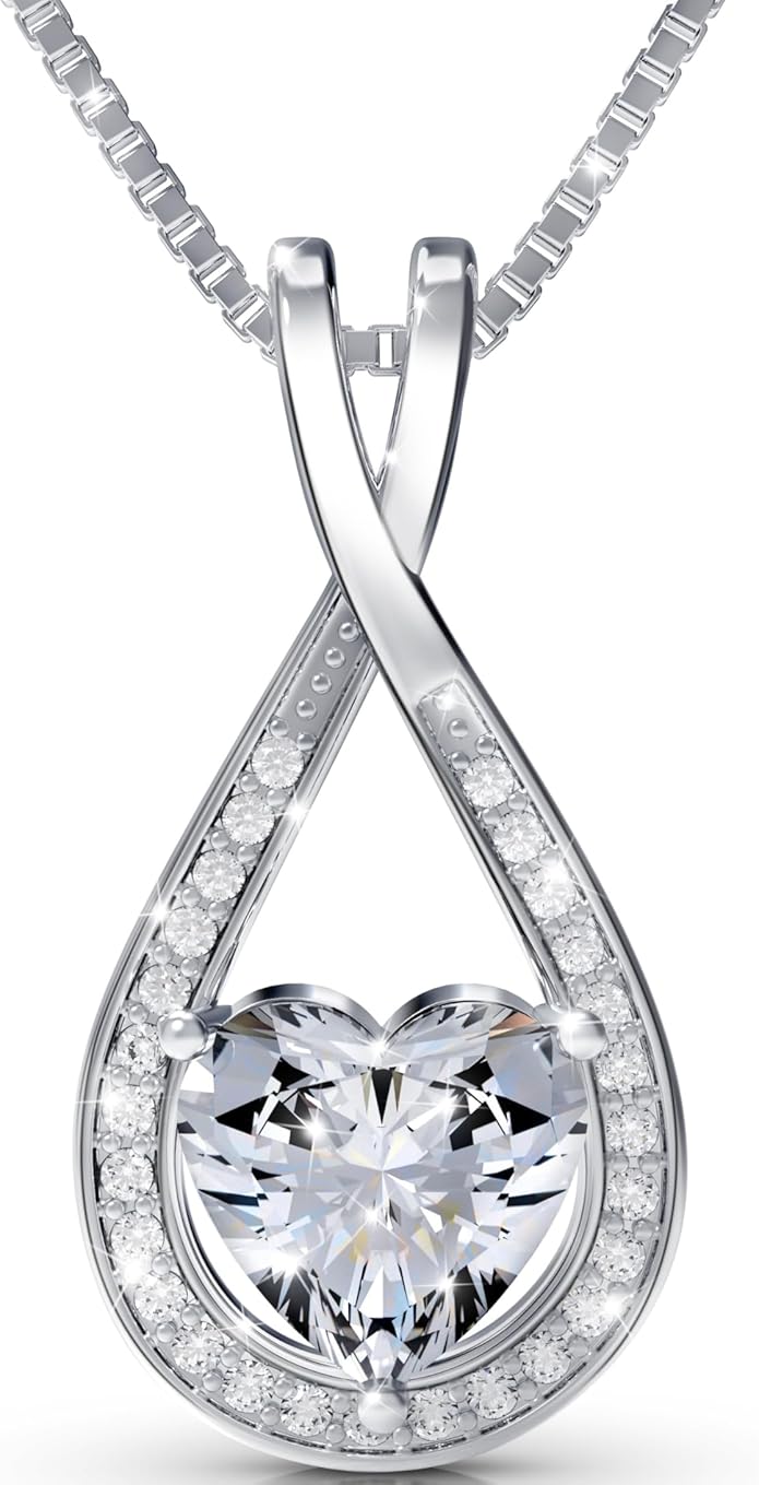 Infinity Heart 1-4 Carat Moissanite Necklace pendant for Women – Sterling Silver Pendant, Love Necklace Gift for Her, Anniversary Jewelry, Valentines Jewelry, Gift for Wife, Mom, or Girlfriend