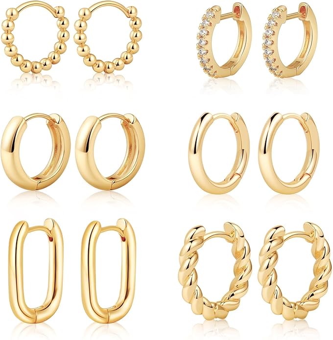 MIDEEO Gold/Sliver Chunky Hoop Earrings Set for Women, 14K Gold Plated Twisted Huggie Hoop Earring Hypoallergenic Thick Open Lightweight Chunky Hoop Earrings Jewelry for Gifts