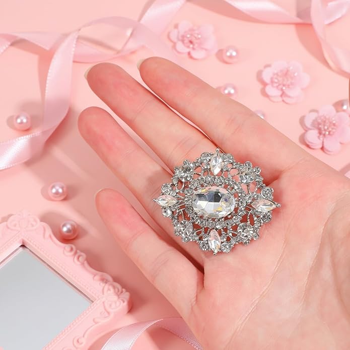Crystal Rhinestone Brooch For Women Elegant Silver Brooch Pins For Dress, Vintage Clear Crystal Brooch Pin, Rhinestone Jewelry Pins For Bridal Wedding Bouquet