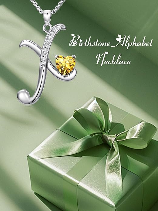 Christmas Gifts for Women Alphabet A to Z Initial Birthstone Pendant Necklaces for Women - 18k White Gold Plated Personalized Name Jewelry Valentine Mothers Day Birthday Gifts for Women Her Girlfriend