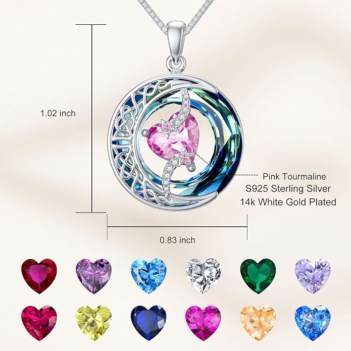 TOUPOP Christmas Gifts Birthstone Necklace 925 Sterling Silver Moon and Star Pendant with Blue Crystal Celtic Moon Jewelry Birthday Gifts for Women Mom Wife Her Daughter