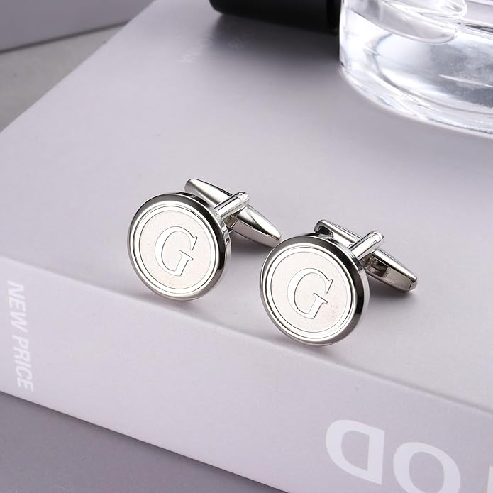 LOYALLOOK Initial Gold Cufflinks for Men Gold Cuff Links Personalized Copper CuffLinks Letter Cufflinks Gift for Groom Husband Father