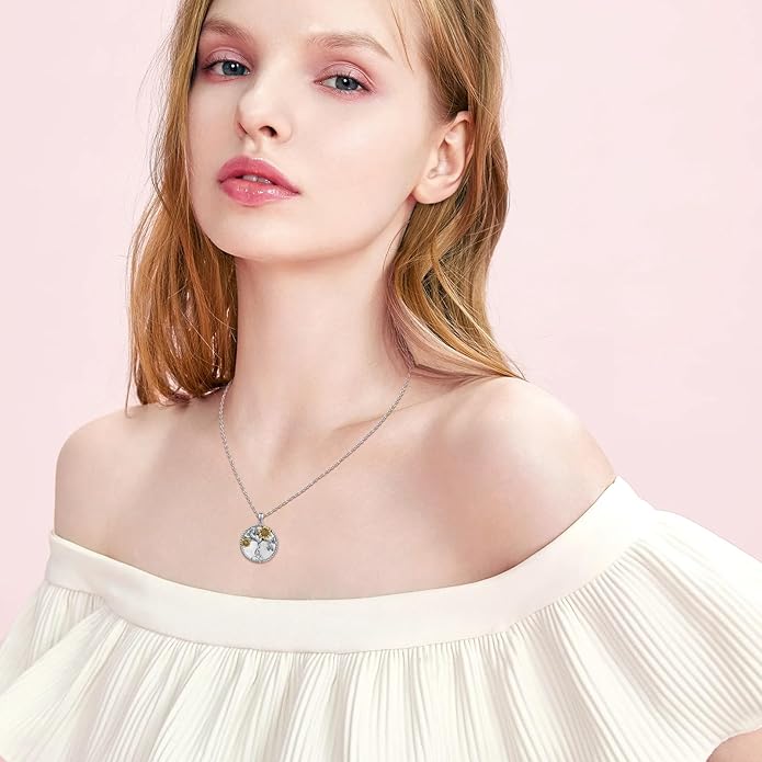 CHENGHONG Sunflower Necklace 925 Sterling Silver Tree of Life Necklace Daisy/Rose/Sunflower Pendant Necklace Sunflower Jewelry Gifts for Women Mom