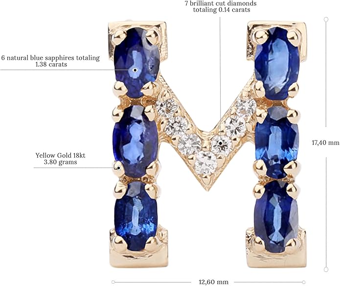 Albert Hern Blue Sapphire Initial Necklace With Diamonds & 18K Gold Chain | Irresistible Letter Pendants Jewelry | Perfect Valentine’s Day, Anniversary & Birthday Gift