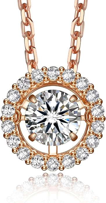 MomentWish Floating Necklace for Women, 0.5/1 Carat Dancing Moissanite Necklace for Her 925 Sterling Silver Pendant Anniversary Birthday Christmas Gift for Wife Mom Girlfriend