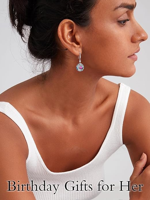TOUPOP Tree of Life Birthstone Earrings for Women 925 Sterling Silver Family Tree Dangle Earrings Austrian Crystal Jewelry Birthday Christmas Gifts for Her Girlfriend Wife Mom