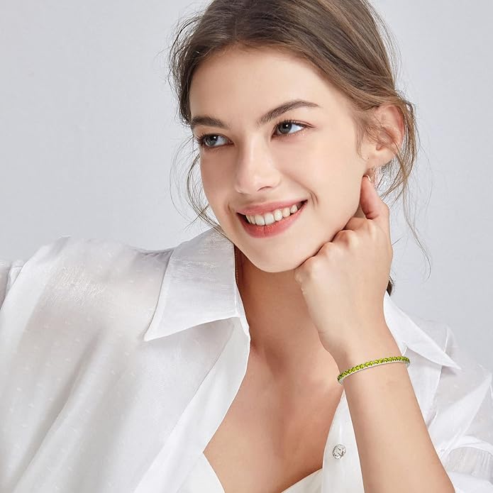 FANCIME Birthstone Bracelet Sterling Silver Gemstone Tennis Bracelets Fine Jewelry Wedding Bridal Prom Birthday Gift for Women Her, Length 7.2 Inch Width 4mm