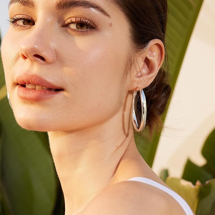 PABBEU S925 SterlingSilver Hoop Earrings Hypoallergenic Silver Hoop Earrings for Women Lightweight Large Sterling Silver Hoops Earring 30/50/70mm