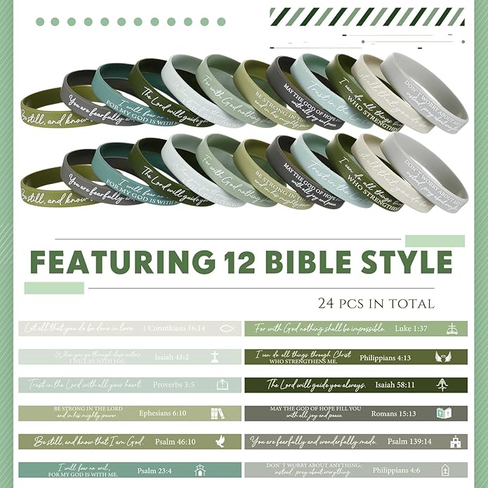 Ecation Bible Verses Bracelets Bulk Scripture Silicone Wristbands Inspirational Motivational Quote Rubber Wristbands Christian Bracelets for Easter Carnival Party Favors