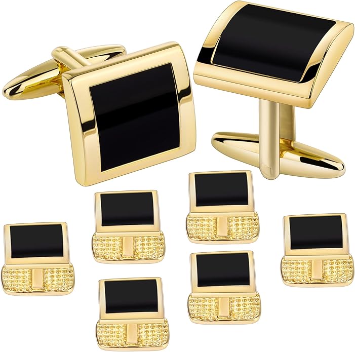 HAWSON Cufflinks and Studs for Men with Gift Box, Gold or Silver Tone Cuff Links, Mens Jewelry or Accessories for Wedding Business Anniversary Birthday