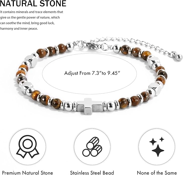 VIBILIA Cross Beaded Bracelets for Women, Inspirational Natural Heart Religious Bracelets for Women, Birthday Christian Gifts for Women on Thanksgiving Christmas Gifts