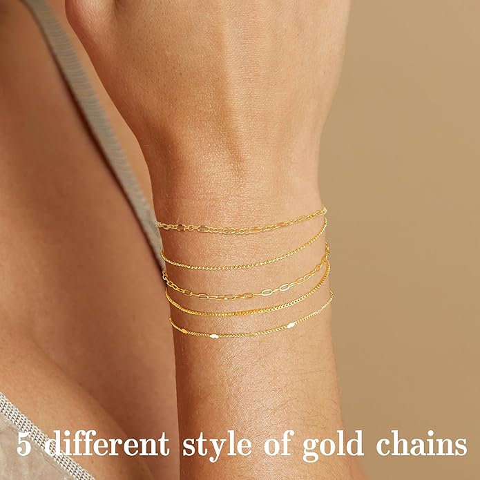 Gold Bracelets for Women Trendy,14K Gold Plated Dainty Stackable Paperclip Cuban Link Chain Bracelets, Simple Cute Cuff Bracelets Jewelry Set Adjustable 7"+2"