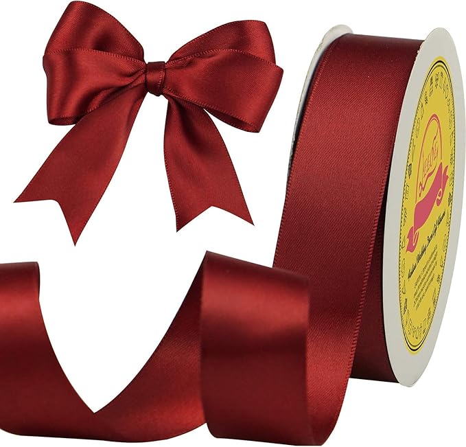LEEQE Double Face Satin Ribbon 1 inch X 25 Yards Polyester Burgundy Ribbon for Gift Wrapping Very Suitable for Weddings Party Hair Bow Invitation Decorations and More