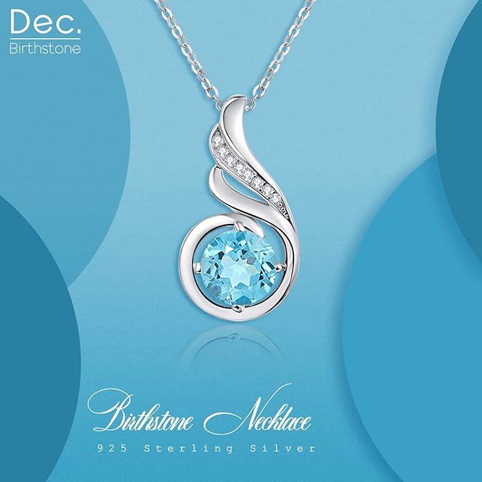 TANGPOET Birthstone Gemstone Necklaces for Women 925 Sterling Silver Dainty Pendant Jewelry Valentines Mothers Day Christmas Birthday Gifts for Mom Girlfriend Wife Daughter