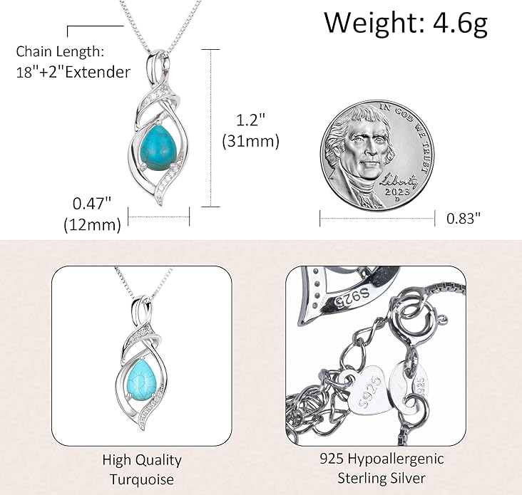 Birthstone Necklace for Women 925 Sterling Silver Necklace Birthday Gifts for Women Mom Wife 18"+2" Inch