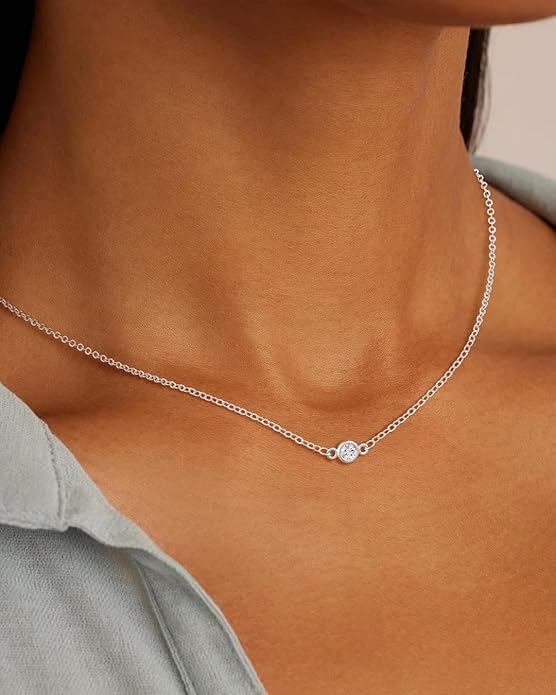 Cubic Zirconia Necklace, Dainty 14k Gold Plated Diamond Necklaces For Women Choker Necklace Simple Gold Plated CZ Jewelry Necklaces for Women Trendy Gifts