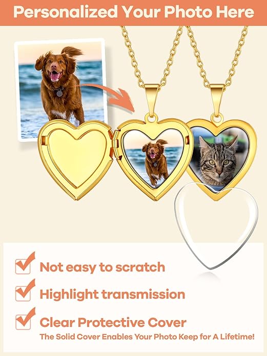 Supcare Locket Necklace That Holds Pictures-Engraved Photo Pendant Custom Jewellery Gifts for Men Women (with Jewellery Gift Box)