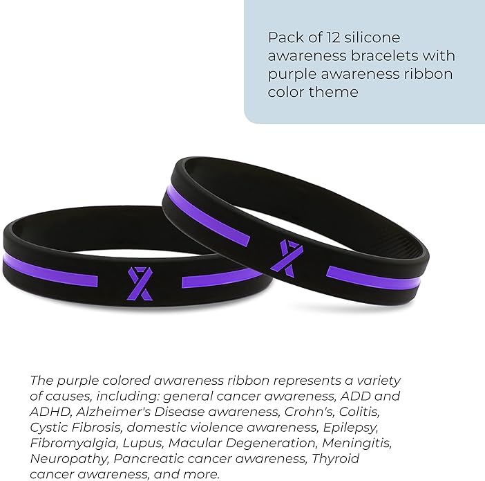 Inkstone Awareness Ribbon Silicone Bracelets (12-pack) - Wholesale Pack of 1 Dozen Unisex Wristbands for Men Women - Cancer Survivor Hospital Gifts Party Favors Giveaways Goodie Bag Items