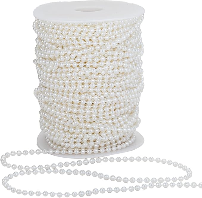 YoungJewl 5mm Crafts Faux Pearl Beads Garland Pearl Bead Roll Strand of Pearls to Decorate Floral Centerpieces Wedding Party Favor Christmas Tree(99 Feet Ivory)