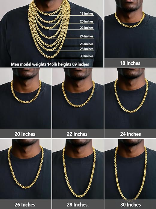 Hoyazvet Cable Chain Stainless Steel Necklace for Men Women, 3/5/8/10/13MM Width, 18K Gold Plated/Black Metal/316L Stainless Steel Sturdy Rolo Link Chain Necklace, 18-30inch Length