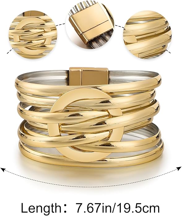 Edoneery Leather Wrap Bracelet for Women, Boho Handmade Multi-Layer Cuff with Crystal Beads Heart, Stackable Bangle Western Jewelry Gift