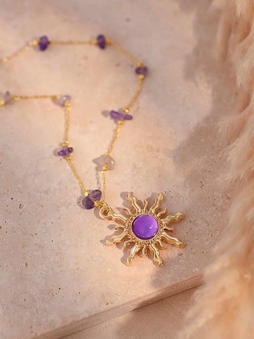 Sacina Sun Choker Necklace, Natural Crystal Necklace, Boho Hippie Jewelry, Christmas Jewelry Gift For Women